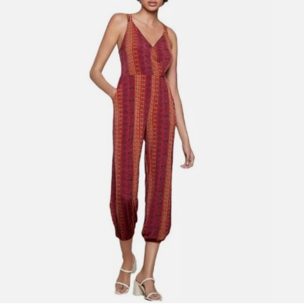 BCBGeneration jumpsuit Orange red cropped striped size S